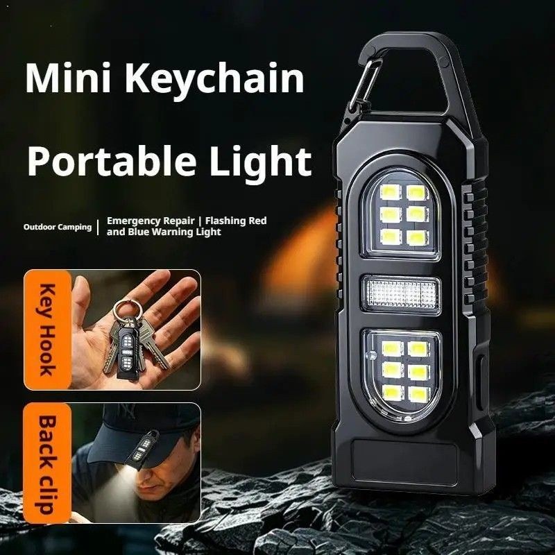 Keychain Flashlight USB C Rechargeable Hanging Work Light Waterproof Keyring Pocket Lamp-0943
